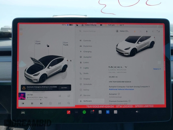 2022 Tesla Model Y Long Range with VIN 7SAYGDEE4NF428434, listed as a IAAI auction lot 41578503 with 35,460 mi miles and . Bid and sale history available at DreamBid. Image 18.