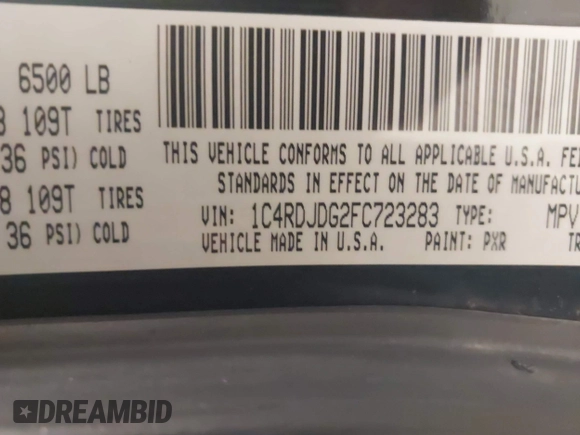 2015 Dodge Durango Limited with VIN 1C4RDJDG2FC723283, listed as a IAAI auction lot 42145542 with 20,083 mi miles and . Bid and sale history available at DreamBid. Image 9.