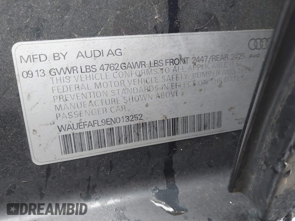 2014 Audi A4 Premium Plus z VIN WAUEFAFL9EN013252, wystawiony jako IAAI lot #42247060 z przebiegiem 160 809 mil mil oraz . Historia ofert i sprzedaży dostępna na DreamBid. Obrazek 9.