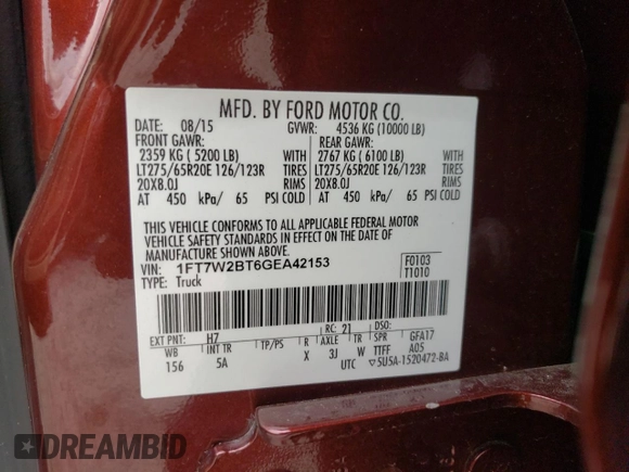 2016 Ford Super Duty F-250 SRW Lariat with VIN 1FT7W2BT6GEA42153, listed as a Copart auction lot 48861905 with 99,361 mi miles and Salvage Title. Bid and sale history available at carsss.com. Image 13.