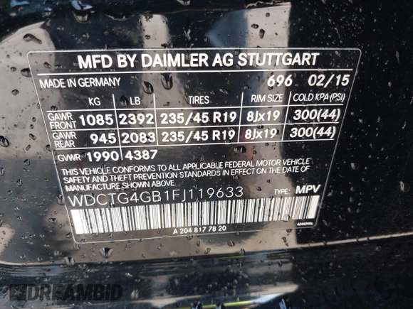 2015 Mercedes-Benz GLA 250 z VIN WDCTG4GB1FJ119633, wystawiony jako IAAI lot #42085473 z przebiegiem 149 109 mil mil oraz . Historia ofert i sprzedaży dostępna na DreamBid. Obrazek 9.