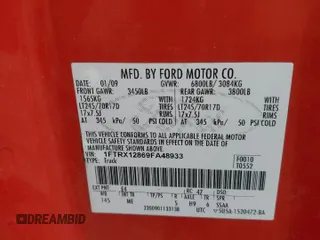 2009 Ford F-150 STX z VIN 1FTRX12869FA48933, wystawiony jako Copart lot #54839025 z przebiegiem 190 958 mil mil oraz Szkoda całkowita • Salvage title. Historia ofert i sprzedaży dostępna na DreamBid. Obrazek 12.