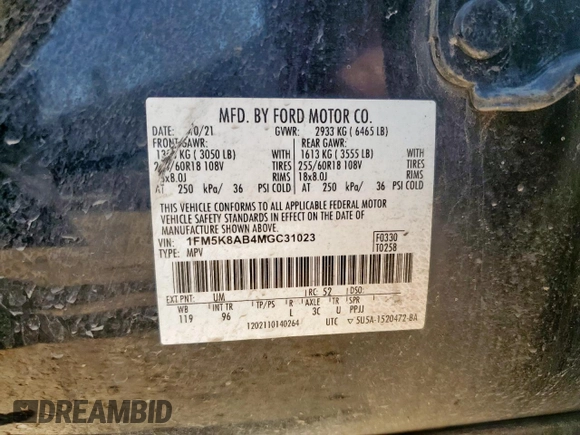 2021 Ford Police Interceptor Utility z VIN 1FM5K8AB4MGC31023, wystawiony jako Copart lot #56520245 z przebiegiem 67 787 mil mil oraz Szkoda całkowita • Salvage title. Historia ofert i sprzedaży dostępna na DreamBid. Obrazek 14.
