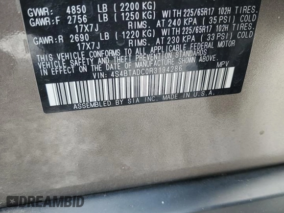 2024 Subaru Outback Premium with VIN 4S4BTADC0R3194286, listed as a Copart auction lot 60166315 with 13,871 mi miles and Salvage title. Bid and sale history available at DreamBid. Image 13.