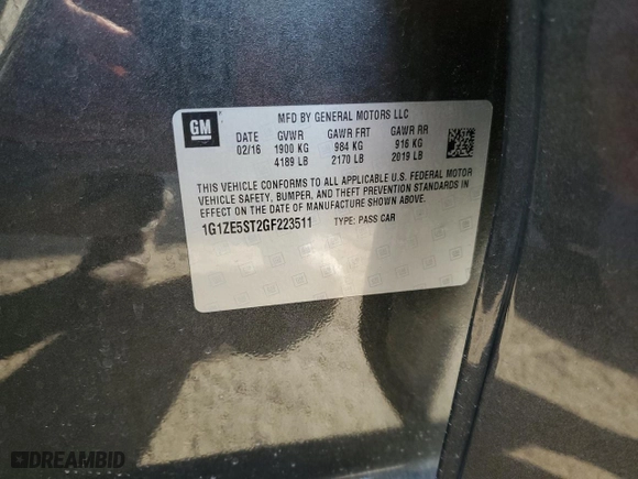 2016 Chevrolet Malibu LT with VIN 1G1ZE5ST2GF223511, listed as a Copart auction lot 50372525 with 94,093 mi miles and Clean Title. Bid and sale history available at carsss.com. Image 14.