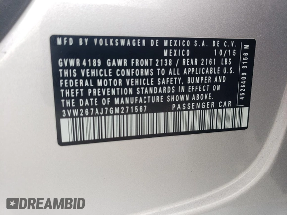 2016 Volkswagen Jetta Sedan 1.4T S w/Technology with VIN 3VW267AJ7GM271567, listed as a Copart auction lot 50832765 with 129,300 mi miles and Salvage Title. Bid and sale history available at carsss.com. Image 12.