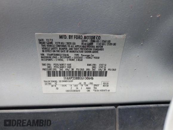 2014 Ford Taurus SE с VIN 1FAHP2D88EG150646, выставлен на аукционе Copart как лот 60748605 с пробегом 79 848 миль миль и Чистый • Clean title. История ставок и продаж доступна на DreamBid. Изображение 12.
