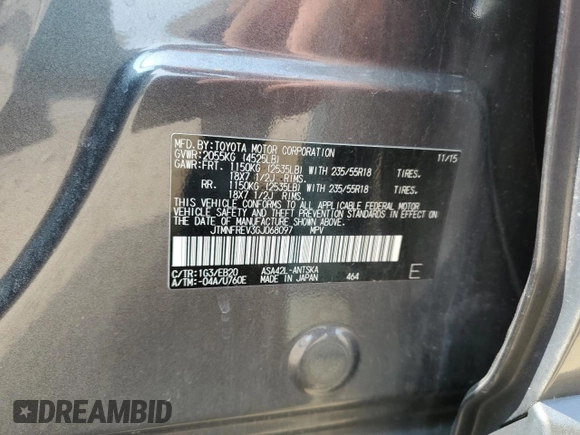2016 Toyota RAV4 SE с VIN JTMNFREV3GJ068097, выставлен на аукционе Copart как лот 59408475 с пробегом 83 896 миль миль и Списание • Salvage title. История ставок и продаж доступна на DreamBid. Изображение 12.