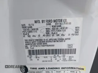 2013 Ford F-150 XL with VIN 1FTFW1CT4DFB29222, listed as a IAAI auction lot 42044339 with 221,141 mi miles and . Bid and sale history available at DreamBid. Image 9.