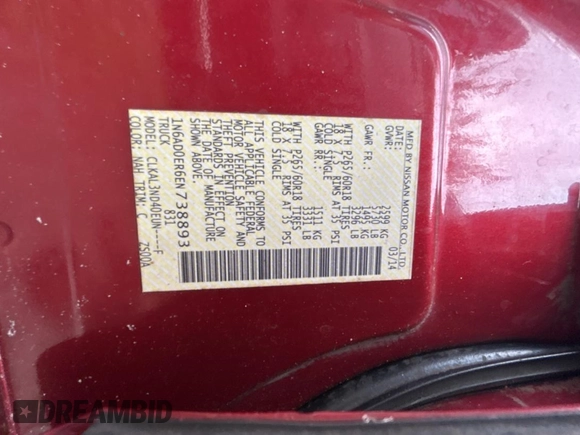 2014 Nissan Frontier SV with VIN 1N6AD0ER6EN738893, listed as a Copart auction lot 59728175 with 242,747 mi miles and Clean title. Bid and sale history available at DreamBid. Image 10.