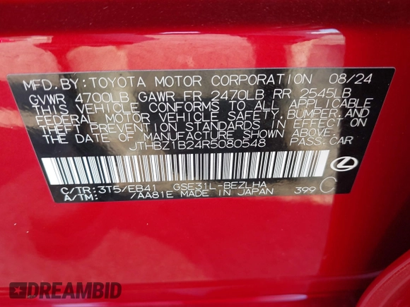 2024 Lexus IS 350 F Sport z VIN JTHBZ1B24R5080548, wystawiony jako IAAI lot #41143943 z przebiegiem 667 mil mil oraz . Historia ofert i sprzedaży dostępna na DreamBid. Obrazek 9.