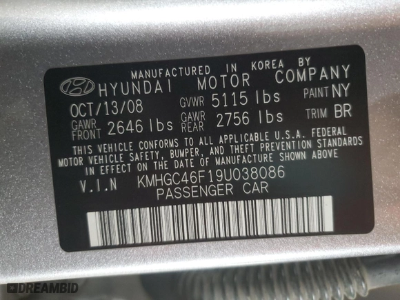 2009 Hyundai Genesis with VIN KMHGC46F19U038086, listed as a Copart auction lot 50217425 with 146,395 mi miles and Salvage Title. Bid and sale history available at carsss.com. Image 12.