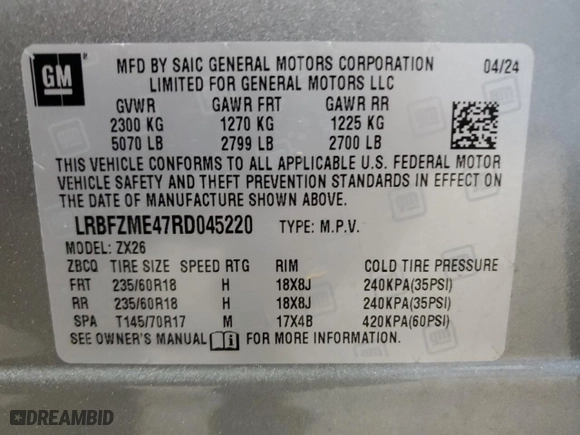 2024 Buick Envision Preferred with VIN LRBFZME47RD045220, listed as a Copart auction lot 52136655 with 3,165 mi miles and Clean Title. Bid and sale history available at carsss.com. Image 14.