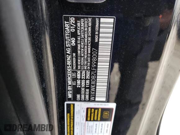 2020 Mercedes-Benz C 300 with VIN W1KWK8DB7LF998007, listed as a Copart auction lot 47938565 with 41,375 mi miles and Salvage Title. Bid and sale history available at DreamBid. Image 13.