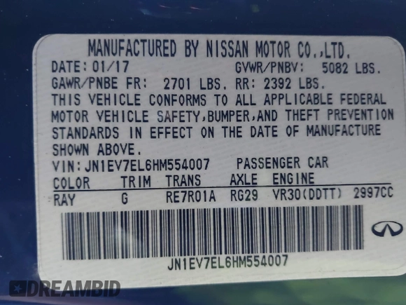 2017 Infiniti Q60 Sport with VIN JN1EV7EL6HM554007, listed as a IAAI auction lot 38924235 with 99,776 mi miles and . Bid and sale history available at carsss.com. Image 9.