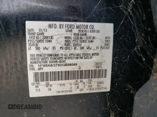 2013 Ford Explorer Sport with VIN 1FM5K8GT9DGB98049, listed as a Copart auction lot 60822875 with Not provided miles and Clean title. Bid and sale history available at DreamBid. Image 14.