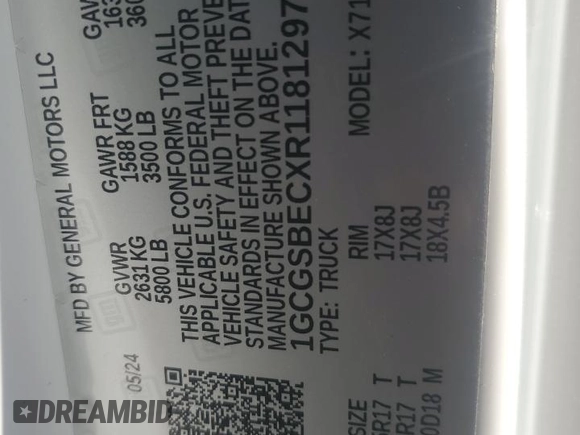 2024 Chevrolet Colorado 2WD Work Truck z VIN 1GCGSBECXR1181297, wystawiony jako Copart lot #49969345 z przebiegiem Nie podano mil oraz Szkoda całkowita • Salvage title. Historia ofert i sprzedaży dostępna na DreamBid. Obrazek 14.