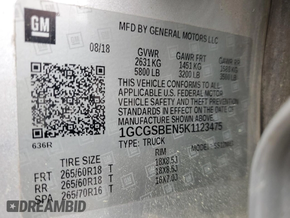 2019 Chevrolet Colorado 2WD Work Truck с VIN 1GCGSBEN5K1123475, выставлен на аукционе Copart как лот 51684485 с пробегом Не указан миль и Списание • Salvage title. История ставок и продаж доступна на DreamBid. Изображение 14.