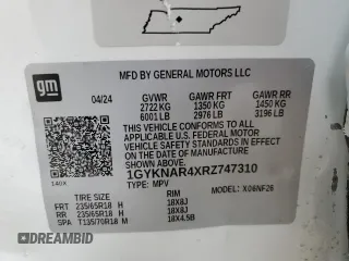 2024 Cadillac XT5 FWD Luxury with VIN 1GYKNAR4XRZ747310, listed as a Copart auction lot 55598585 with 14,371 mi miles and Salvage title. Bid and sale history available at DreamBid. Image 13.