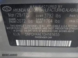 2013 Hyundai Elantra GLS PZEV with VIN 5NPDH4AE1DH161655, listed as a IAAI auction lot 41455556 with 278,893 mi miles. Bid and sale history available at carsss.com. Image 9.