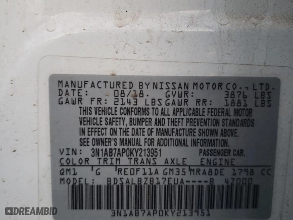 2019 Nissan Sentra S with VIN 3N1AB7AP0KY213951, listed as a Copart auction lot 42649865 with 79,875 mi miles and Salvage Title. Bid and sale history available at carsss.com. Image 13.