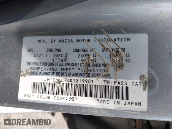 2013 Mazda 3 i Touring with VIN JM1BL1L74D1819981, listed as a IAAI auction lot 42212015 with 225,059 mi miles and . Bid and sale history available at DreamBid. Image 9.