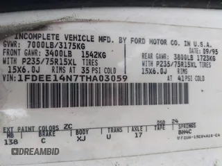 1996 Ford Econoline Cargo with VIN 1FDEE14N7THA03059, listed as a IAAI auction lot 41217045 with 139,435 mi miles and . Bid and sale history available at DreamBid. Image 9.