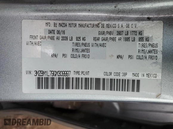 2016 Mazda 3 i Touring with VIN 3MZBM1L79GM309997, listed as a Copart auction lot 49711515 with 155,881 mi miles and Clean Title. Bid and sale history available at DreamBid. Image 12.