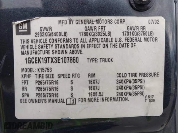 2003 Chevrolet Silverado 1500 LS с VIN 1GCEK19TX3E107860, выставлен на аукционе IAAI как лот 41461401 с пробегом 379 055 миль миль и . История ставок и продаж доступна на DreamBid. Изображение 9.