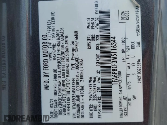 2021 Ford Mustang GT z VIN 1FA6P8CF3M5116344, wystawiony jako Copart lot #53191275 z przebiegiem 34 284 mil mil oraz Szkody całkowita. Historia ofert i sprzedaży dostępna na DreamBid. Obrazek 13.
