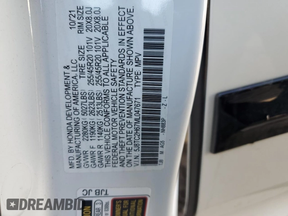 2021 Acura RDX w/A-Spec Package with VIN 5J8TC2H67ML047671, listed as a Copart auction lot 39789194 with 23,139 mi miles. Bid and sale history available at carsss.com. Image 12.