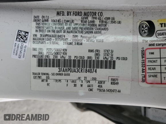 2012 Ford Fusion SEL z VIN 3FAHP0JA3CR184074, wystawiony jako Copart lot #51973675 z przebiegiem 192 732 mil mil oraz Szkoda całkowita • Salvage title. Historia ofert i sprzedaży dostępna na DreamBid. Obrazek 13.