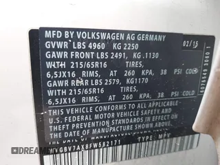 2015 Volkswagen Tiguan SE z VIN WVGBV7AX8FW582171, wystawiony jako IAAI lot #41442290 z przebiegiem 127 642 mil mil oraz . Historia ofert i sprzedaży dostępna na DreamBid. Obrazek 9.