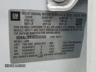 2013 Chevrolet Captiva Sport LT with VIN 3GNAL3EK9DS595900, listed as a Copart auction lot 69767424 with Not Provided miles and Salvage Title. Bid and sale history available at DreamBid. Image 13.