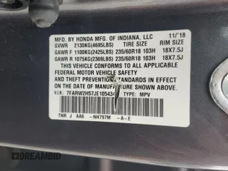 2018 Honda CR-V EX with VIN 7FARW2H57JE105434, listed as a Copart auction lot 52340845 with Not Provided miles and Salvage Title. Bid and sale history available at DreamBid. Image 13.