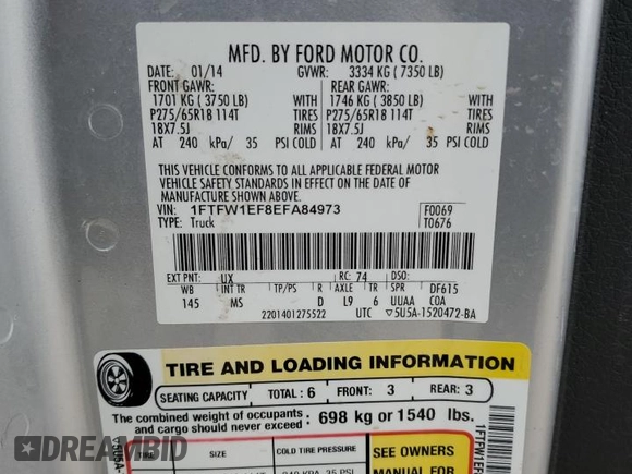 2014 Ford F-150 XL with VIN 1FTFW1EF8EFA84973, listed as a Copart auction lot 49784905 with 128,109 mi miles and Salvage Title. Bid and sale history available at carsss.com. Image 15.