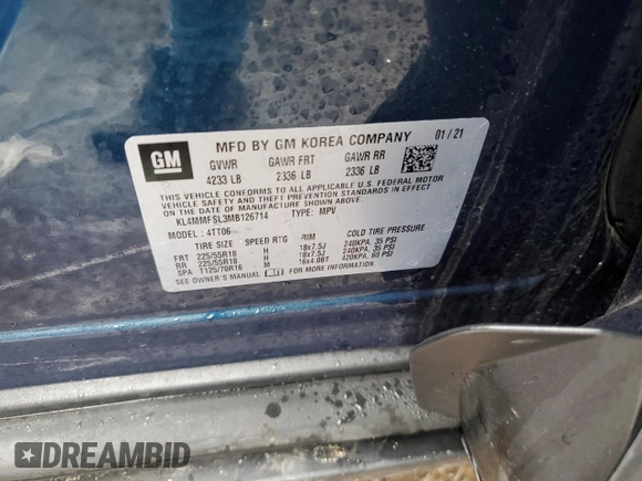 2021 Buick Encore GX Essence with VIN KL4MMFSL3MB126714, listed as a Copart auction lot 46867885 with 61,260 mi miles and Clean title. Bid and sale history available at DreamBid. Image 13.