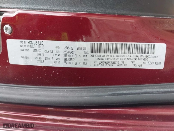 2019 Dodge Grand Caravan GT with VIN 2C4RDGEG0KR562211, listed as a IAAI auction lot 41972363 with 148,187 mi miles. Bid and sale history available at carsss.com. Image 9.