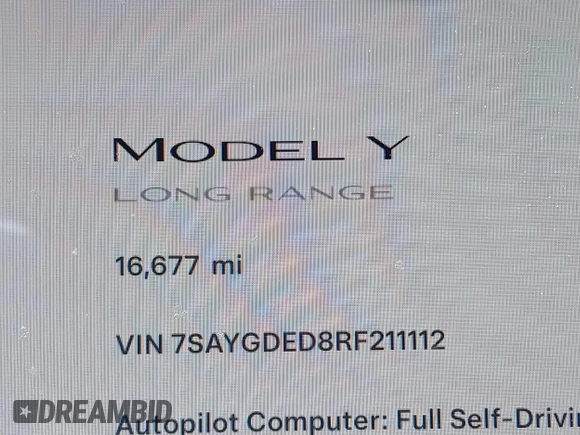 2024 Tesla Model Y с VIN 7SAYGDED8RF211112, выставлен на аукционе IAAI как лот 42176000 с пробегом 16 677 миль миль и . История ставок и продаж доступна на DreamBid. Изображение 15.