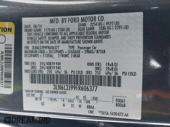 2015 Lincoln MKZ z VIN 3LN6L2J99FR606377, wystawiony jako IAAI lot #41597537 z przebiegiem 110 746 mil mil oraz . Historia ofert i sprzedaży dostępna na DreamBid. Obrazek 9.