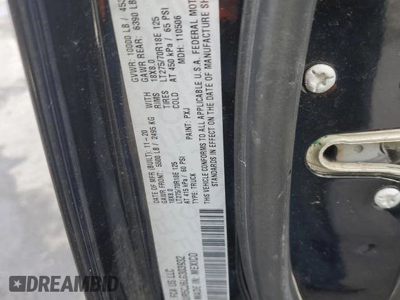 2020 Ram 2500 Tradesman with VIN 3C6UR5CJ6LG303932, listed as a Copart auction lot 46142775 with 0 mi miles and Salvage Title. Bid and sale history available at carsss.com. Image 14.