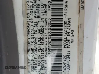 2002 Toyota Celica GT with VIN JTDDR32T020123915, listed as a Copart auction lot 81512724 with 194,756 mi miles and Salvage Title. Bid and sale history available at carsss.com. Image 12.
