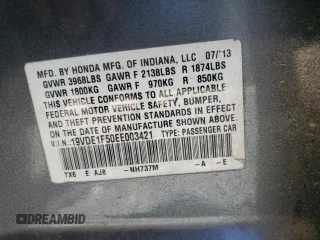 2014 Acura ILX Premium z VIN 19VDE1F50EE003421, wystawiony jako Copart lot #57580215 z przebiegiem 199 247 mil mil oraz Szkoda całkowita • Salvage title. Historia ofert i sprzedaży dostępna na DreamBid. Obrazek 12.