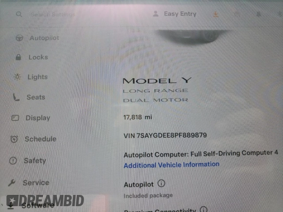 2023 Tesla Model Y Long Range with VIN 7SAYGDEE8PF889879, listed as a Copart auction lot 46115535 with 17,818 mi miles and Salvage Title. Bid and sale history available at DreamBid. Image 9.