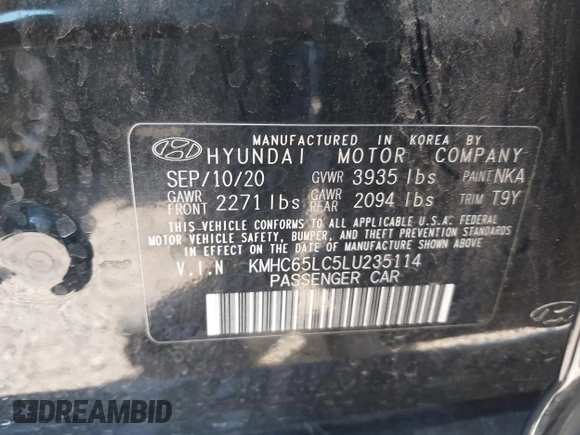 2020 Hyundai Ioniq Blue with VIN KMHC65LC5LU235114, listed as a IAAI auction lot 42293378 with 78,126 mi miles and . Bid and sale history available at DreamBid. Image 9.