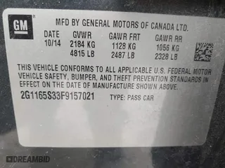 2015 Chevrolet Impala LTZ with VIN 2G1165S33F9157021, listed as a IAAI auction lot 41675310 with 193,609 mi miles. Bid and sale history available at carsss.com. Image 9.