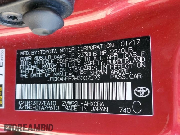 2017 Toyota Prius Plus with VIN JTDKARFP7H3007293, listed as a Copart auction lot 63872425 with 18,268 mi miles and Salvage title. Bid and sale history available at DreamBid. Image 12.