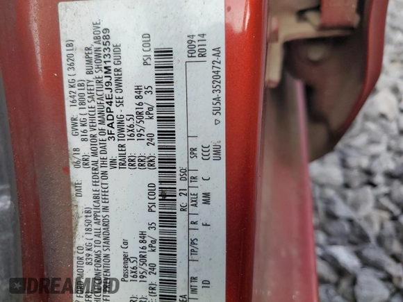2018 Ford Fiesta SE with VIN 3FADP4EJ9JM133589, listed as a Copart auction lot 49611115 with Not Provided miles and Salvage Title. Bid and sale history available at DreamBid. Image 13.