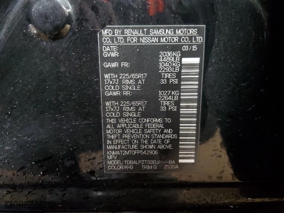 2015 Nissan Rogue S with VIN KNMAT2MT0FP542906, listed as a Copart auction lot 49078855 with 185,005 mi miles and Salvage Title. Bid and sale history available at carsss.com. Image 12.