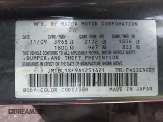 2010 Mazda 3 i Sport with VIN JM1BL1SF9A1251621, listed as a IAAI auction lot 41593733 with 217,759 mi miles and . Bid and sale history available at carsss.com. Image 9.